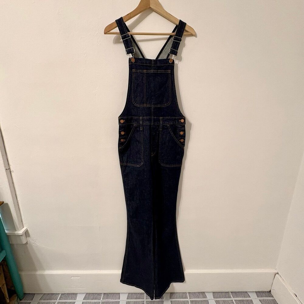Madewell Flea Market Flare Denim Overalls Dark Wash indigo Sz M - Picture 3 of 7